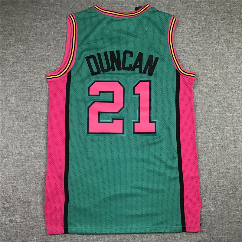 Men San Antonio Spurs 21 Duncan Green Throwback Gourmet mesh NBA Jersey